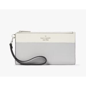 Kate Spade Madison Double Zip Wristlet NEW Platinum Grey Multi Saffiano Leather